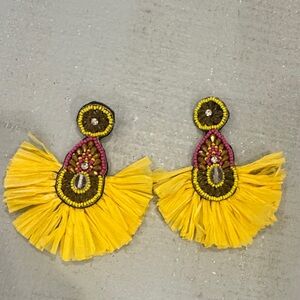 Yellow and Brown Beaded Earrings